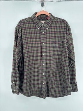 Chaps Denim VTG Outdoorsy Workwear Grandpcore Green Plaid Button-Down Shirt SzL